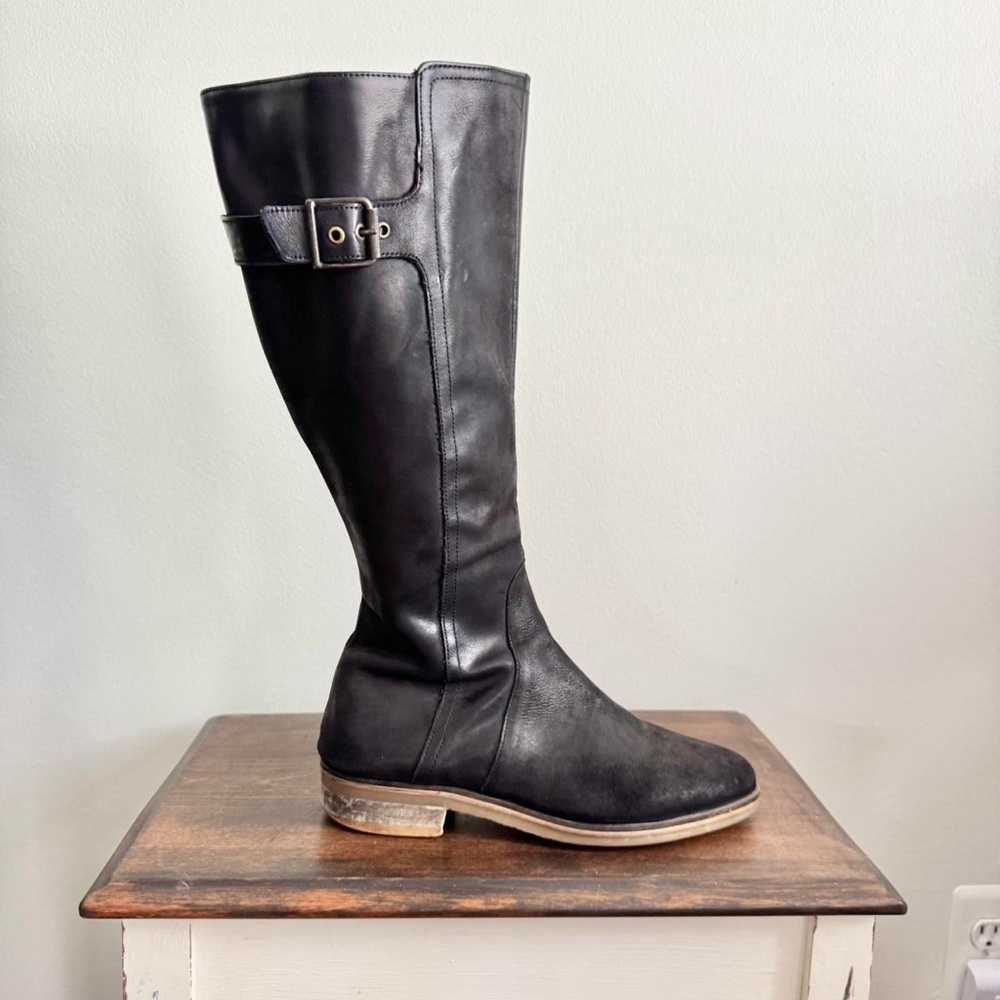 DUO‎ Tall Black Leather Designer Moto Boot Size 8